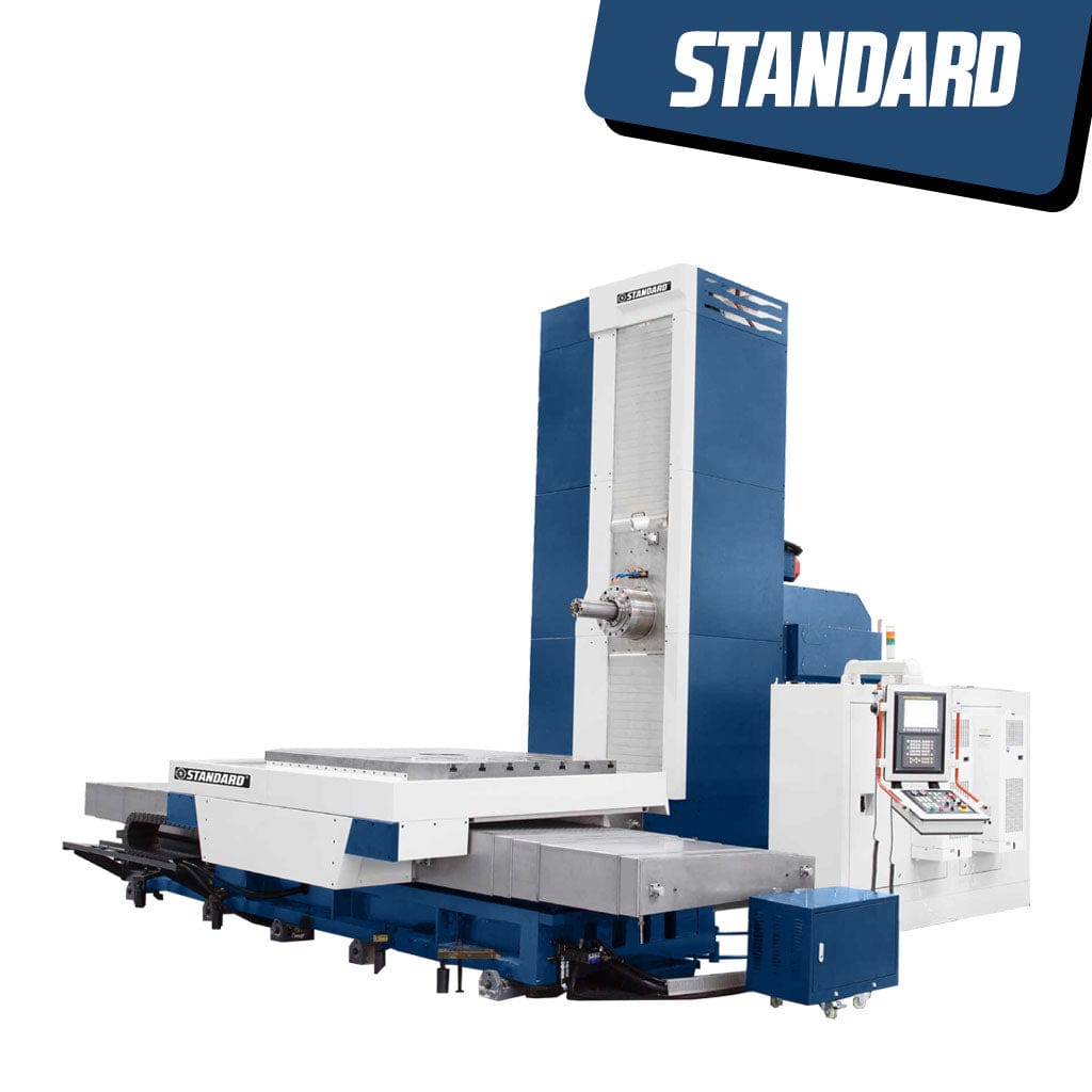STANDARD EHB-130A CNC Horizontal Boring Mill with a Ø130mm Spindle and multiple axes (X,Y,Z,B,W) for precise machining operations. The machine is designed for precision boring operations in industrial settings, available from STANDARD and Standard Direct.